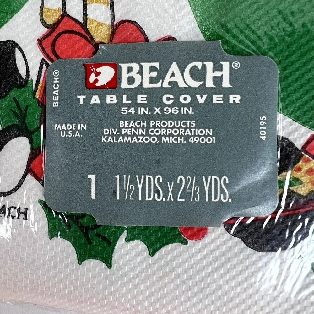 Vintage Christmas Table Cover Beach Santa Claus Toy Tablecloth Paper New 54”x96”